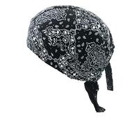 Ulalaza Breathable Bandana Hat Cotton Durag Headwrap Pirate Cap Skull Caps Mens Womens (Flower blk)
