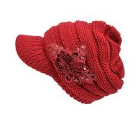Ulalaza Cable Knit Beanie Hats with Sequins Flower Winter Warm Cap Visor for Women Girls