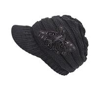 Ulalaza Cable Knit Beanie Hats with Sequins Flower Winter Warm Cap Visor for Women Girls