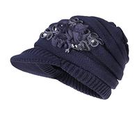 Ulalaza Cable Knit Beanie Hats with Sequins Flower Winter Warm Cap Visor for Women Girls