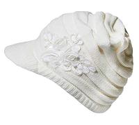 Ulalaza Cable Knit Beanie Hats with Sequins Flower Winter Warm Cap Visor for Women Girls White