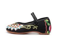 Ulalaza Chinese Ethnic Style Embroidery Slope Heel Women's Canvas Hibiscus Flower Retro Comfortable Cheongsam Round Toe Flat Shoes