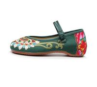 Ulalaza Chinese Ethnic Style Embroidery Slope Heel Women's Canvas Hibiscus Flower Retro Comfortable Cheongsam Round Toe Flat Shoes