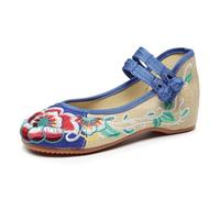 Ulalaza Chinese Ethnic Style Embroidery Slope Heel Women's Canvas Hibiscus Flower Retro Comfortable Cheongsam Round Toe Flat Shoes