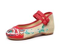 Ulalaza Chinese Ethnic Style Embroidery Slope Heel Women's Canvas Hibiscus Flower Retro Comfortable Cheongsam Round Toe Flat Shoes