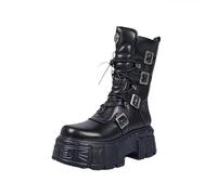 Ulalaza Dark Bat Wing Ankle Boots for Women Wedge Chunky with Sassy Platform Boot Round Toe Lace up Side Zipper High Heel Women Boot Stretch Fabric Soft Skin-Friendly and fit Around The Ankle