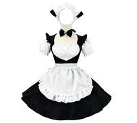 Ulalaza Gothic Sweet Girls Princess Dress Doll Collar Lace Apron Retro Ruffle Pockets with Headdress Cosplay French Maid Costume