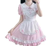 Ulalaza Gothic Sweet Girls Princess Dress Doll Collar Lace Apron Retro Ruffle Pockets with Headdress Cosplay French Maid Costume