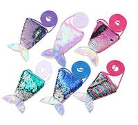 Ulalaza Mermaid Sequin Change Reversible Glitter Coin Purse Drawstring Backpack Waist Bag Magic Set with Bracelet Necklace