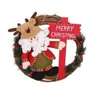 Ulalaza Merry Christmas Wreath Santa Claus Snowman Reindeer Dolls Artificial Rattan Hanging Ornaments Home Wall Window Kitchen Hall Decor
