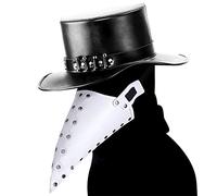 Ulalaza Plague Doctor Mask PU Leather Long Nose Bird Beak Steampunk Halloween Cosplay Party Props Costume (style3-white)