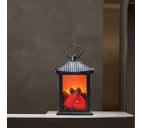 Ulalaza Small Cozy Fireplace Lantern Traditional Realistic Log Wood Burning Flame Effect Ligh LED Charcoal Style Table LampFor Indoor & Outdoor Use(5.3''X5.3''X11'')