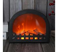 Ulalaza Small Cozy Fireplace Lantern Traditional Realistic Log Wood Burning Flame Effect Ligh LED Charcoal Style Table LampFor Indoor & Outdoor Use(4.8''X4.8''X4.9'')