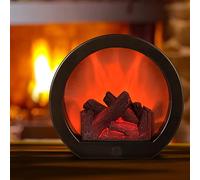 Ulalaza Small Cozy Fireplace Lantern Traditional Realistic Log Wood Burning Flame Effect Ligh LED Charcoal Style Table LampFor Indoor & Outdoor Use(7.8''X7,2''X3.7'')