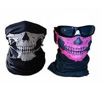 Ulalaza ToBe-U Seamless Multi Function Half Face Skull Tube Mask for Halloween?White and Pink 2Pcs