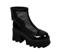 Ulalaza Women Platform Mary Jane Wedge Bat Heart chain Sandals Open Toe Ankle Gothic Lolita Platform Dress Pumps Shoes Chunky Platform Shoes Patent Leather Dress Shoes