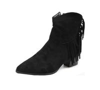Ulalaza Women's Fringe Cowboy Boots Hidden Wedge Heel Ankle Layer Tassel BOOTS Rhinestones Sparkle Shining Fabric Nubuck Leather Comfortable Pull-On for Street Wedding Party