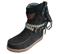 Ulalaza Women's Fringe Cowboy Boots Hidden Wedge Heel Ankle Layer Tassel BOOTS Rhinestones Sparkle Shining Fabric Nubuck Leather Comfortable Pull-On for Street Wedding Party