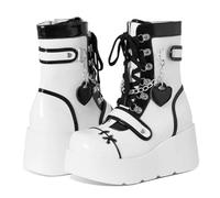 Ulalaza Women's Goth Platform Ankle Boots with Bat Wing Buckles Chunky Block Heels Round Toe Zipper Punk Motorcycle Combat Boots Comfy Short Gothic Booties