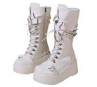 Ulalaza Women's Goth Platform Ankle Boots with Bat Wing Buckles Chunky Block Heels Round Toe Zipper Punk Motorcycle Combat Boots Comfy Short Gothic Booties