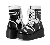 Ulalaza Women's Goth Platform Ankle Boots with Bat Wing Buckles Chunky Block Heels Round Toe Zipper Punk Motorcycle Combat Boots Comfy Short Gothic Booties