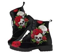 Ulalaza Women's Goth Platform Ankle Boots with Bat Wing Buckles Chunky Block Heels Round Toe Zipper Punk Motorcycle Combat Boots Comfy Short Gothic Booties