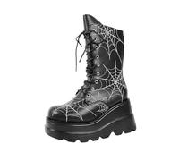 Ulalaza Women's Goth Platform Ankle Boots with Bat Wing Buckles Chunky Block Heels Round Toe Zipper Punk Motorcycle Combat Boots Comfy Short Gothic Booties