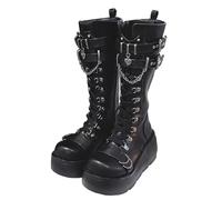 Ulalaza Women's Goth Platform Ankle Boots with Bat Wing Buckles Chunky Block Heels Round Toe Zipper Punk Motorcycle Combat Boots Comfy Short Gothic Booties