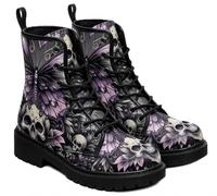 Ulalaza Women's Gothic Skull Rose Print Combat Boots Lace Up Mid Ankle Booties Halloween Day of the Dead Pattern Fashion Walking Boots