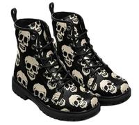 Ulalaza Women's Gothic Skull Rose Print Combat Boots Lace Up Mid Ankle Booties Halloween Day of the Dead Pattern Fashion Walking Boots