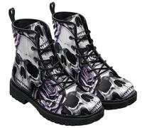 Ulalaza Women's Gothic Skull Rose Print Combat Boots Lace Up Mid Ankle Booties Halloween Day of the Dead Pattern Fashion Walking Boots