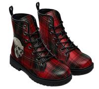Ulalaza Women's Gothic Skull Rose Print Combat Boots Lace Up Mid Ankle Booties Halloween Day of the Dead Pattern Fashion Walking Boots