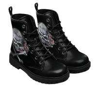 Ulalaza Women's Gothic Skull Rose Print Combat Boots Lace Up Mid Ankle Booties Halloween Day of the Dead Pattern Fashion Walking Boots