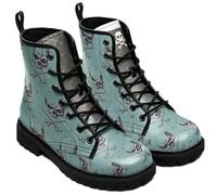 Ulalaza Women's Gothic Skull Rose Print Combat Boots Lace Up Mid Ankle Booties Halloween Day of the Dead Pattern Fashion Walking Boots