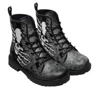 Ulalaza Women's Gothic Skull Rose Print Combat Boots Lace Up Mid Ankle Booties Halloween Day of the Dead Pattern Fashion Walking Boots