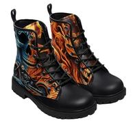 Ulalaza Women's Gothic Skull Rose Print Combat Boots Lace Up Mid Ankle Booties Halloween Day of the Dead Pattern Fashion Walking Boots