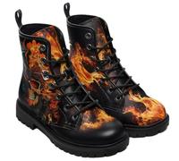 Ulalaza Women's Gothic Skull Rose Print Combat Boots Lace Up Mid Ankle Booties Halloween Day of the Dead Pattern Fashion Walking Boots