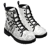 Ulalaza Women's Gothic Skull Rose Print Combat Boots Lace Up Mid Ankle Booties Halloween Day of the Dead Pattern Fashion Walking Boots