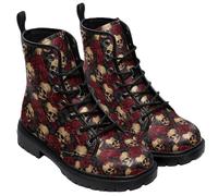 Ulalaza Women's Gothic Skull Rose Print Combat Boots Lace Up Mid Ankle Booties Halloween Day of the Dead Pattern Fashion Walking Boots