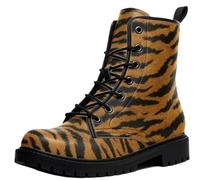 Ulalaza Women's Lace-Up Combat Boots Vintage Pattern Print Chunky Platform-Sole Ankle Booties Tiger Stripe Camo Casual Printed Short Boots