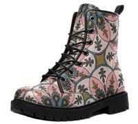 Ulalaza Women's Lace-Up Combat Boots Vintage Pattern Print Chunky Platform-Sole Ankle Booties Tiger Stripe Camo Casual Printed Short Boots