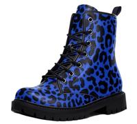 Ulalaza Women's Leopard Print Combat Boots Lace Up Mid Ankle Booties Colorful Animal Pattern Fashion Casual Short Boots