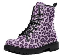 Ulalaza Women's Leopard Print Combat Boots Lace Up Mid Ankle Booties Colorful Animal Pattern Fashion Casual Short Boots