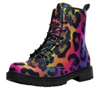 Ulalaza Women's Leopard Print Combat Boots Lace Up Mid Ankle Booties Colorful Animal Pattern Fashion Casual Short Boots