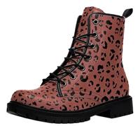 Ulalaza Women's Leopard Print Combat Boots Lace Up Mid Ankle Booties Colorful Animal Pattern Fashion Casual Short Boots