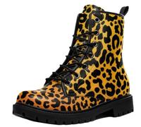Ulalaza Women's Leopard Print Combat Boots Lace Up Mid Ankle Booties Colorful Animal Pattern Fashion Casual Short Boots