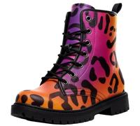 Ulalaza Women's Leopard Print Combat Boots Lace Up Mid Ankle Booties Colorful Animal Pattern Fashion Casual Short Boots