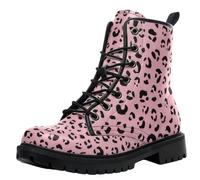 Ulalaza Women's Leopard Print Combat Boots Lace Up Mid Ankle Booties Colorful Animal Pattern Fashion Casual Short Boots