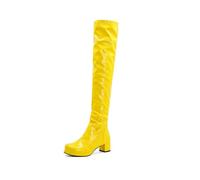 Ulalaza Women's PU Leather Over The Knee Boots Stretch Sexy Legs High Heel Boots Fashion Pointed-Toe Side Zipper Winter Boots for Daily Wear Shopping Office Wedding and Vocation