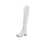 Ulalaza Women's PU Leather Over The Knee Boots Stretch Sexy Legs High Heel Boots Fashion Pointed-Toe Side Zipper Winter Boots for Daily Wear Shopping Office Wedding and Vocation